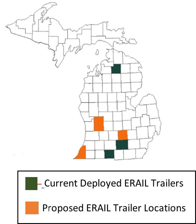 Map of current and proposed response trailer locations in Michigan.