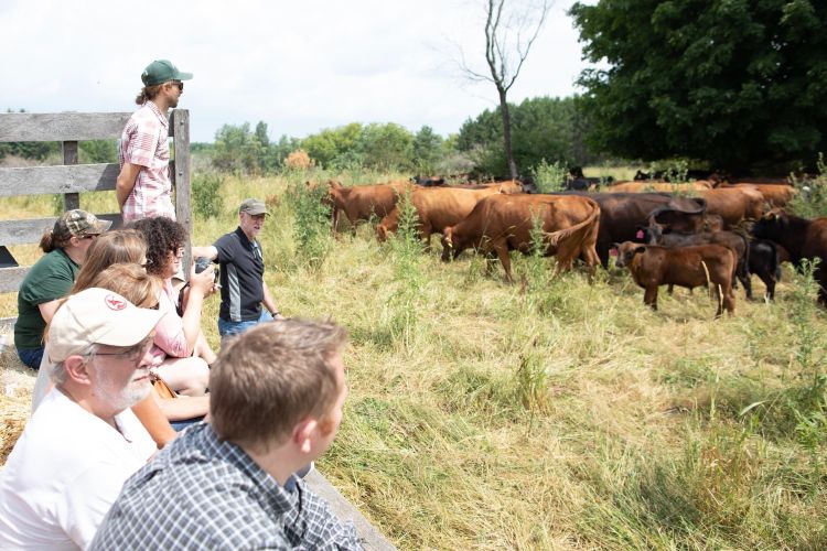 A group of livestock producers touring a cattle ranch.