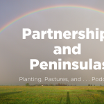 Image of Partnerships and Peninsulas title over a photo of a rainbow over a field.