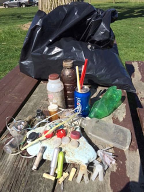 A sampling of some of the more common items my daughter and I collected on the shoreline of the Detroit River during the 2016 annual cleanup. Photo: Mary Bohling | Michigan Sea Grant