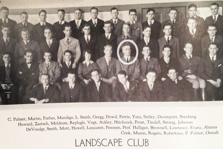 Old black and white photo of the Landscape club members, including Professor Charles Halligan.