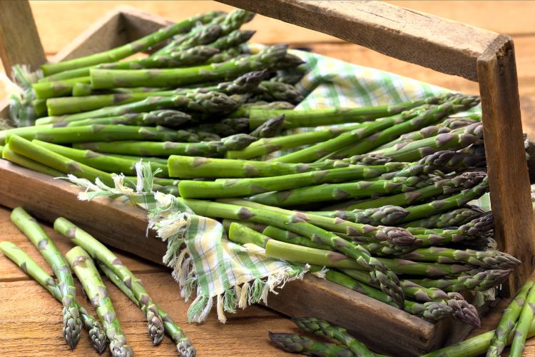 Asparagus in wooden carrier. Photo courtesy of Michigan Asparagus Advisory Board.