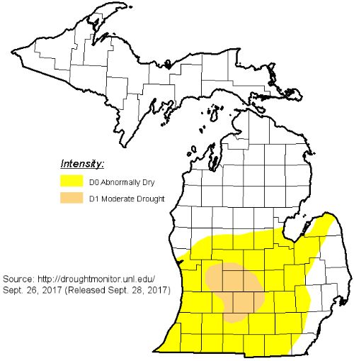 Michigan drought monitor on September 28, 2017.