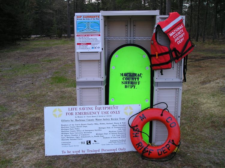 Water rescue equipment at an Upper Peninsula Great Lakes beach. Ronald Kinnunen | Michigan Sea Grant