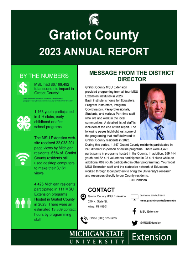 First page of the 2023 Gratiot County MSU Extension Annual Report