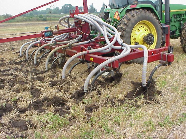 Manure injection into wheat stubble.