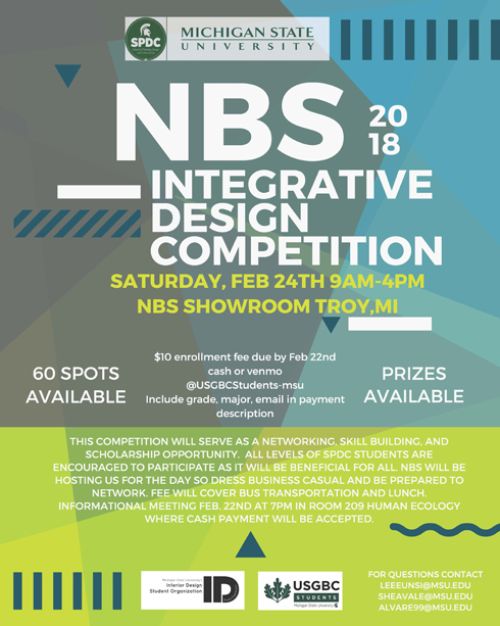 Image of the 2018 NBS Integrative Design Competition flyer, which includes details about the event.