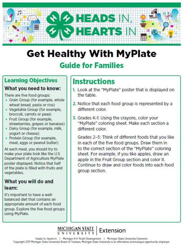 Get Healthy With MyPlate cover page.