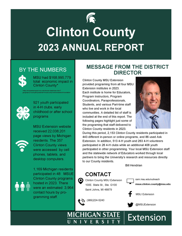 First page of the 2023 Clinton County MSU Extension Annual Report