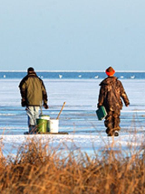Ice Fishing on Saginaw Bay Linwood, Michigan | Photo by Michigan Sea Grant, 2002