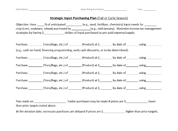 Image of the strategic input purchasing plan template