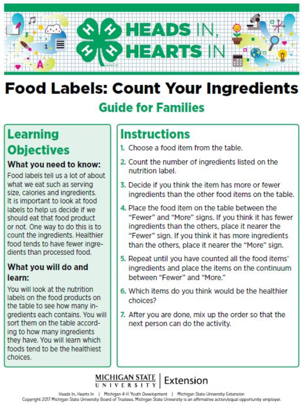 Food Labels: Count Your Ingredients cover page.
