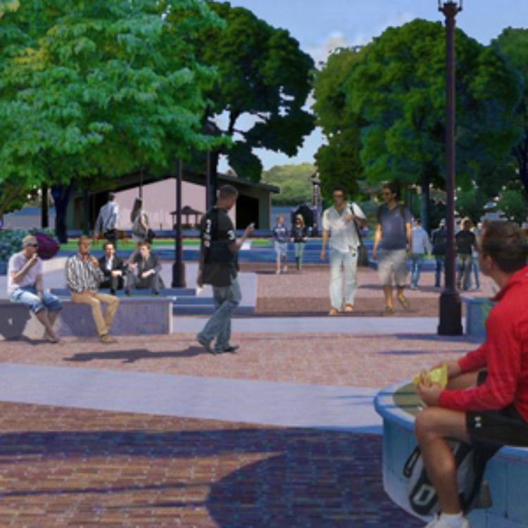 A public gathering place in Cadillac, MI, as envisioned by the SBEI process as part of the project.