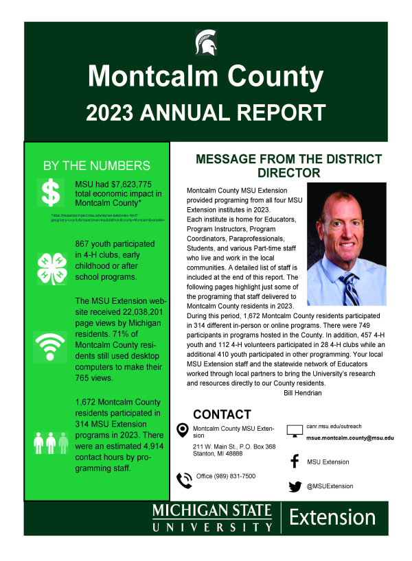 First page of the 2023 Montcalm County MSU Extension Annual Report