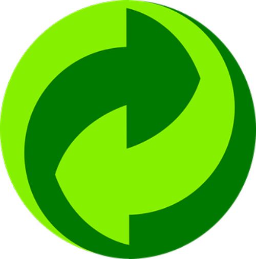 Two green arrows moving into each other. Representative of reduce, reuse, recycle.
