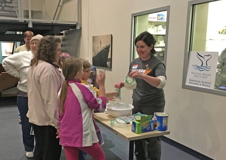During the whale blubber activity, families learned about the Hawaiian Islands Humpback Whale National Marine Sanctuary.