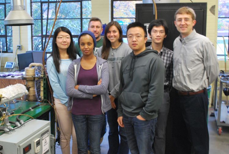 Christopher Saffron (far right) and his team of students are exploring ways to convert woody biomass into coal alternatives.