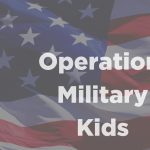 Operation Military Kids text over an American flag.