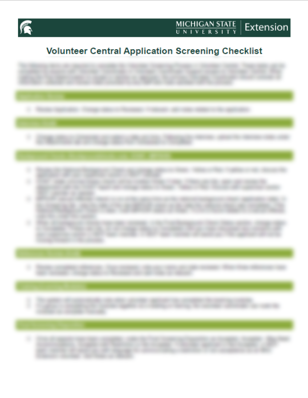 application screening checklist cover