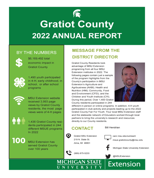 First page of 2022 Gratiot County MSU Extension Annual Report