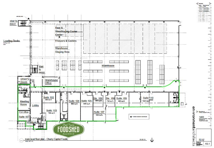 Blueprints of the Grand Traverse Food Innovation Hub in Traverse City, Mich.