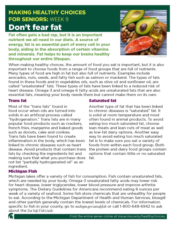 Thumbnail image of Making Healthy Choices for Seniors Newsletter Week 9: Don't Fear Fat