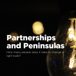 Partnerships and Peninsulas title over a light bulb image.
