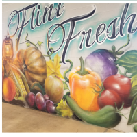 Image of Flint food mural and the Flint Farmers Market.