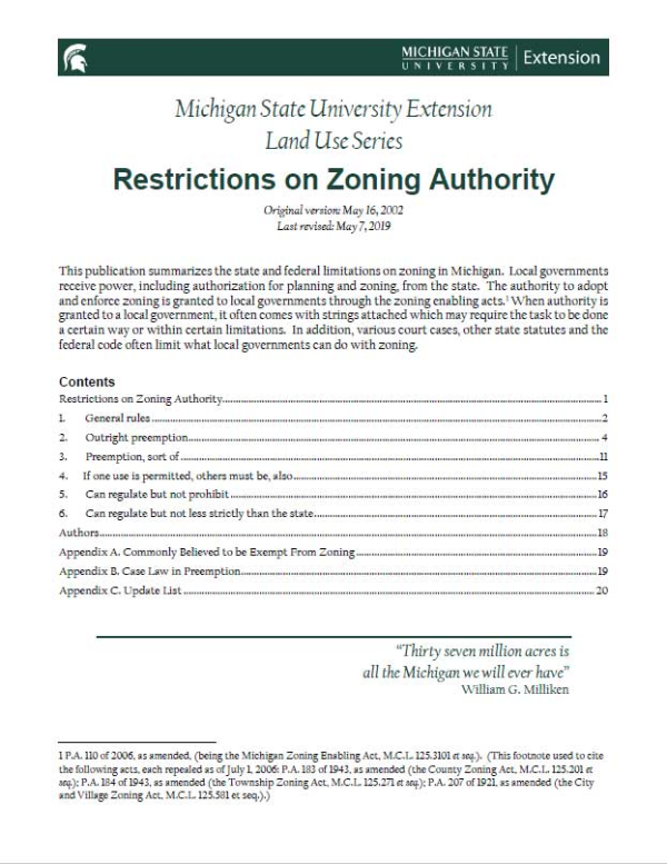 Restrictions on Zoning Authority cover