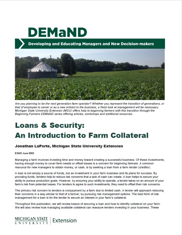 Front page of the farm collateral bulletin