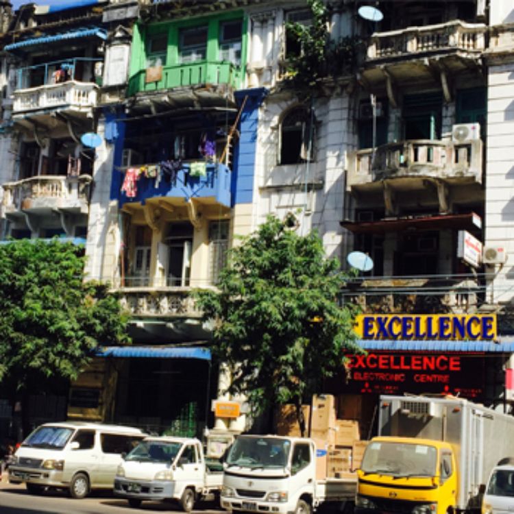 Mixed administrative, residential and commercial land uses in downtown Yangon, China. Photo by MSU SENA.