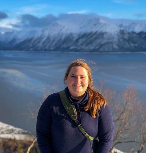 Kelsey Bockelman hiking on Rainbow Trail, Alaska.