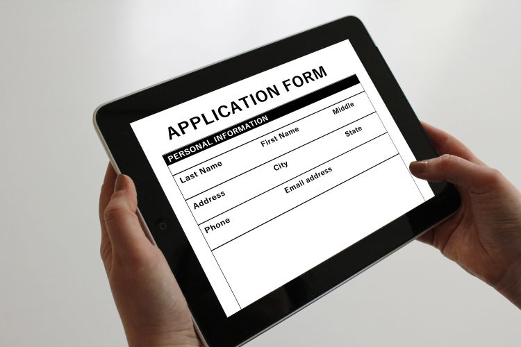 Application form on a tablet