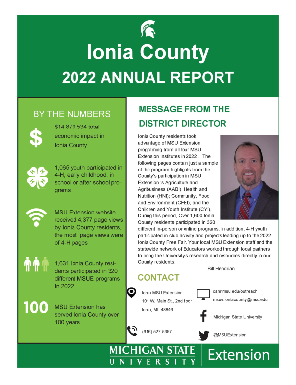 First page of the 2022 Ionia County MSU Extension Annual Report
