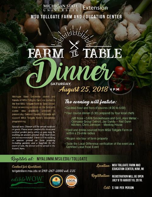 Flyer for Farm to Table Dinner event 2018