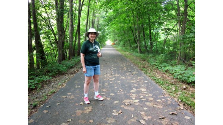 Janet Salzwedel on the Kiwanis Trail in Adrian, Michigan in Summer 2016. (Photo by Allie Bretz).