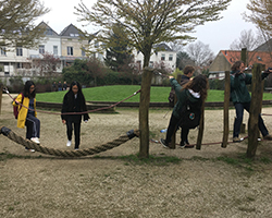 Students at a playground in Delft, Netherlands.