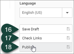 Shows the publishing buttons available to select, including Save Draft, Check Links and Publish.