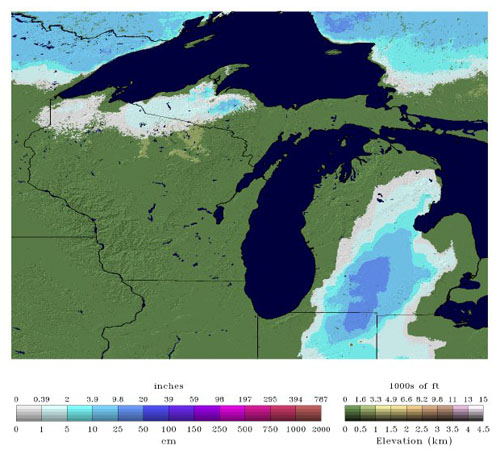 Snow depth for the Great Lakes Region on 11-30-11