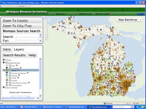 Biomass layers on Michigan map