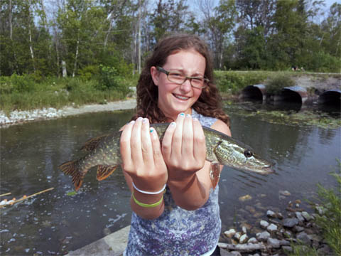Girl holding fish at Great Lakes Natural Resources Camp 2013 image.
