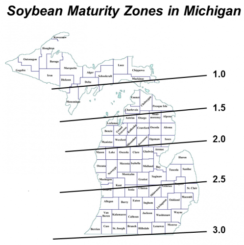 soybean maturity zones in Michigan