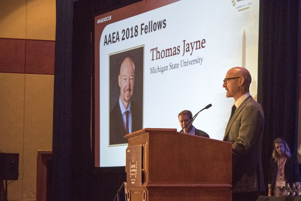 Thom Jayne giving his acceptance speech as a 2018 Fellow of the AAEA