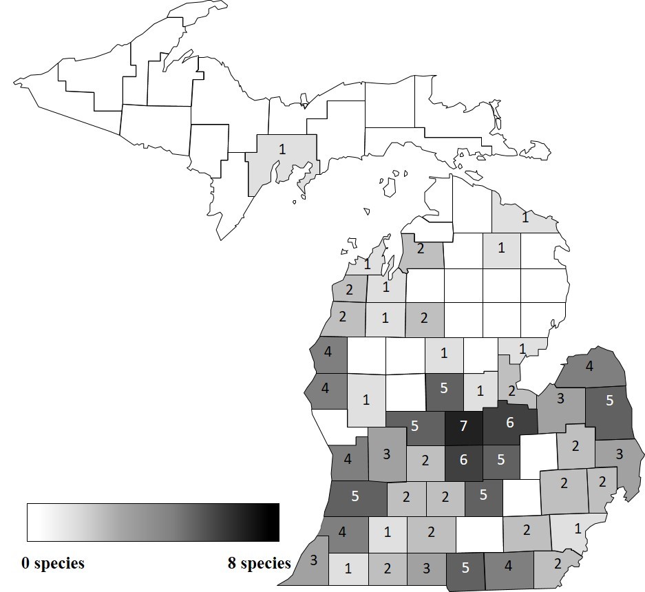 Distribution of confirmed herbicide resistant weed species in Michigan