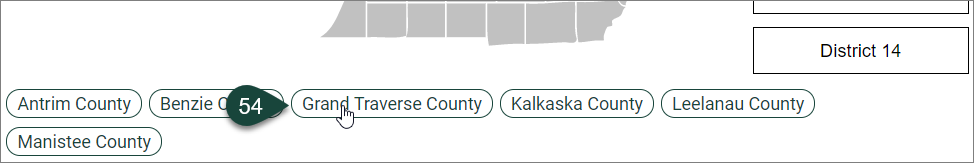 Deselect counties by selecting the button with their name on it.
