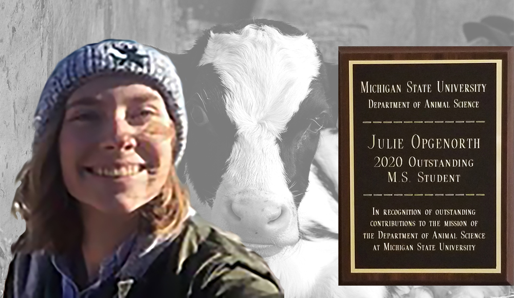 Julie Opgenorth and award plaque