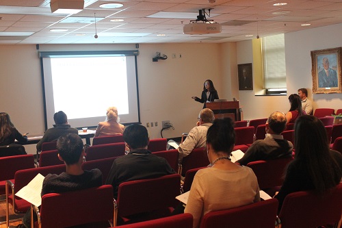 Amy Sun gives her oral presentation.