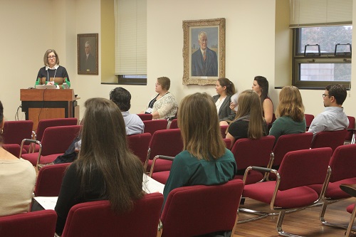Dr. Janice Swanson, chair, welcomes students.