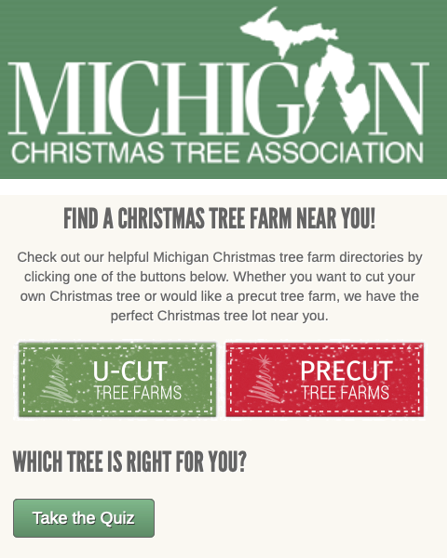 Screenshot of the Michigan Christmas Tree Association website.