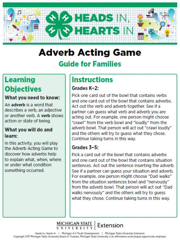 Adverb Acting Game cover page.